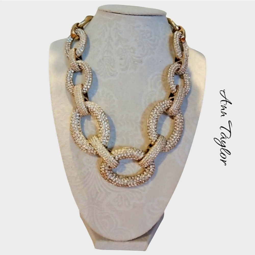 Ann Taylor Necklace 1990s  Swarovski Pavé Chunky Chain Link Gold Tone